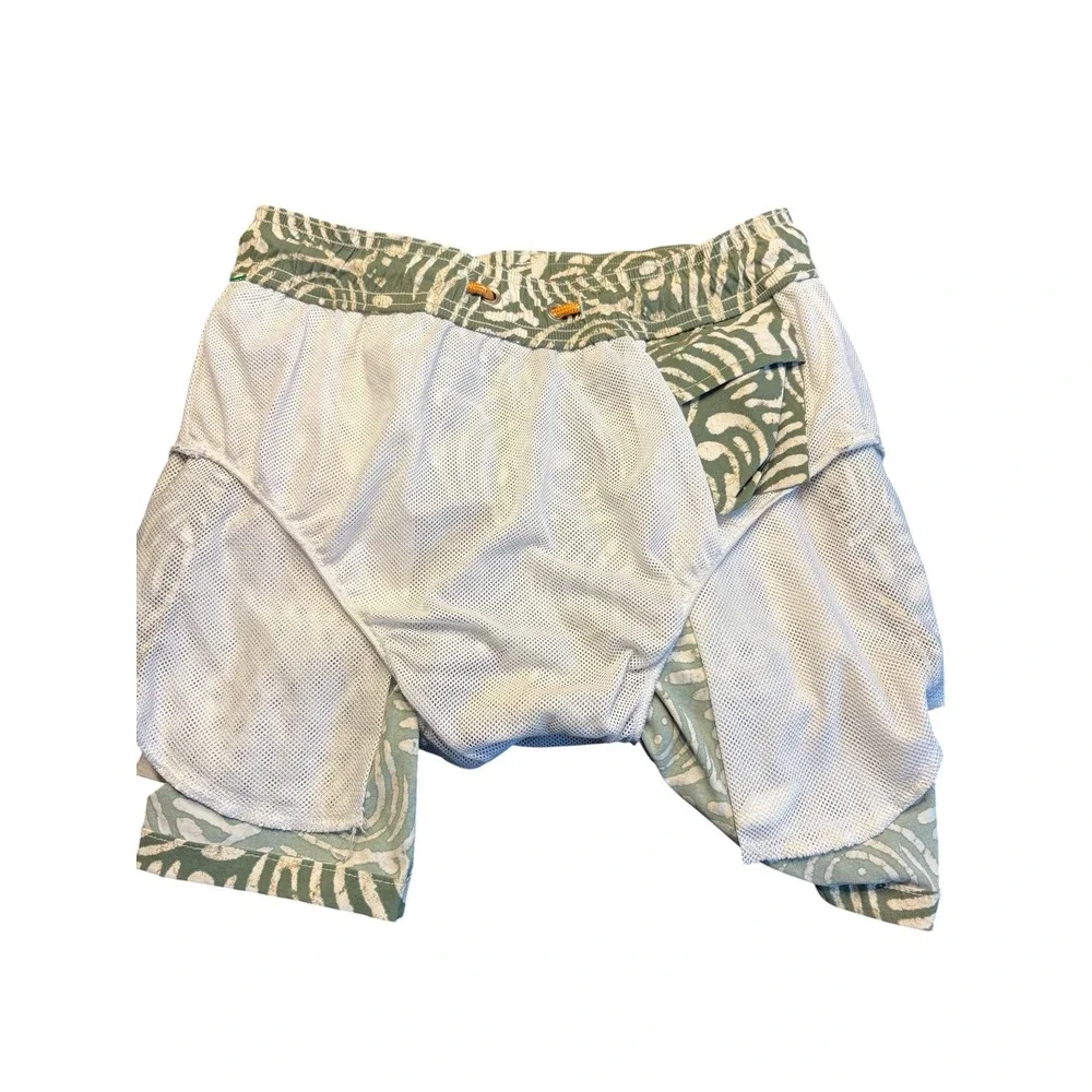 J. Crew Mens Swim‎ Trunks XS Green 6 inch stretch Batik Mesh Lined Board Shorts
